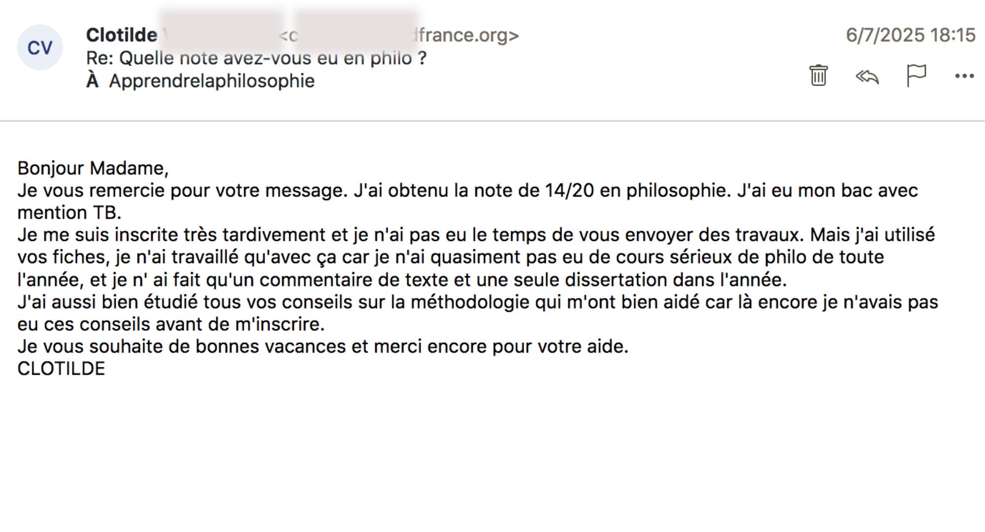 Résultats du bac philo de Clotilde Résultats du bac philo de Clotilde