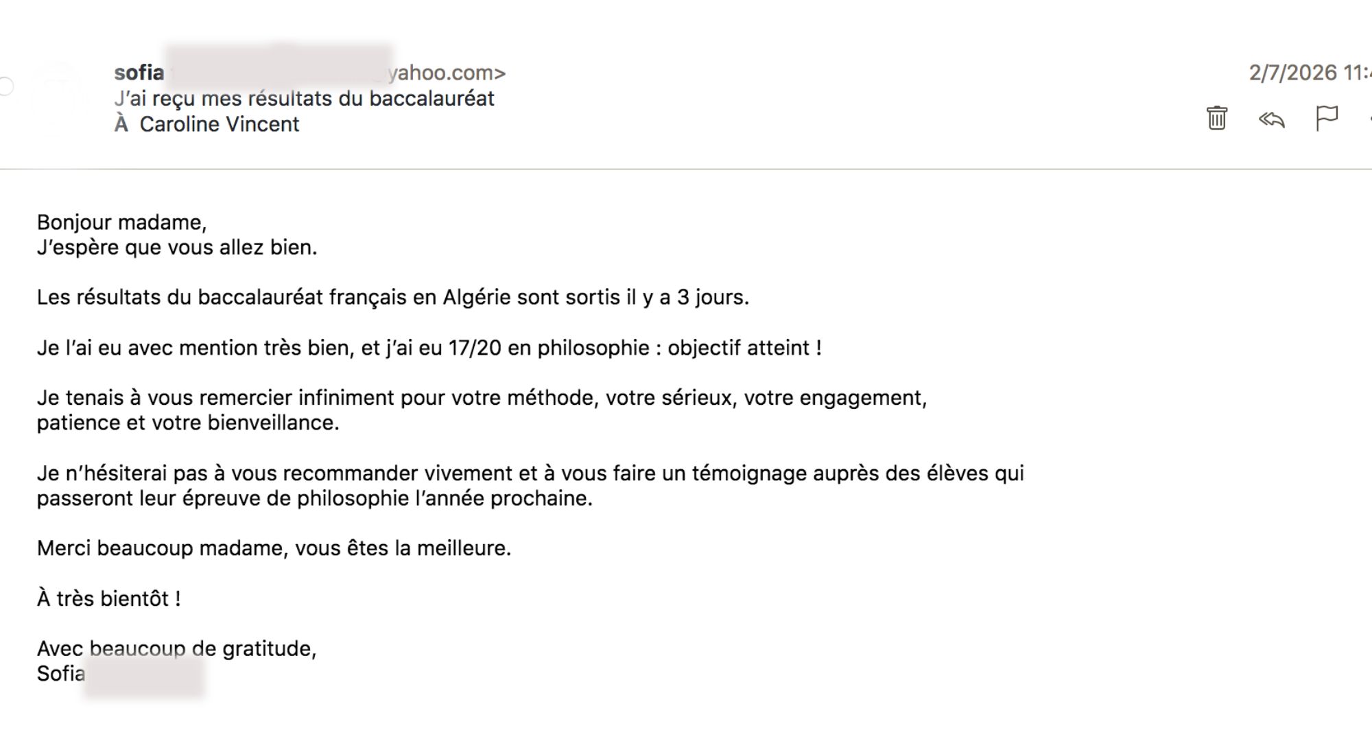 Sofia 17 au bac de philo 