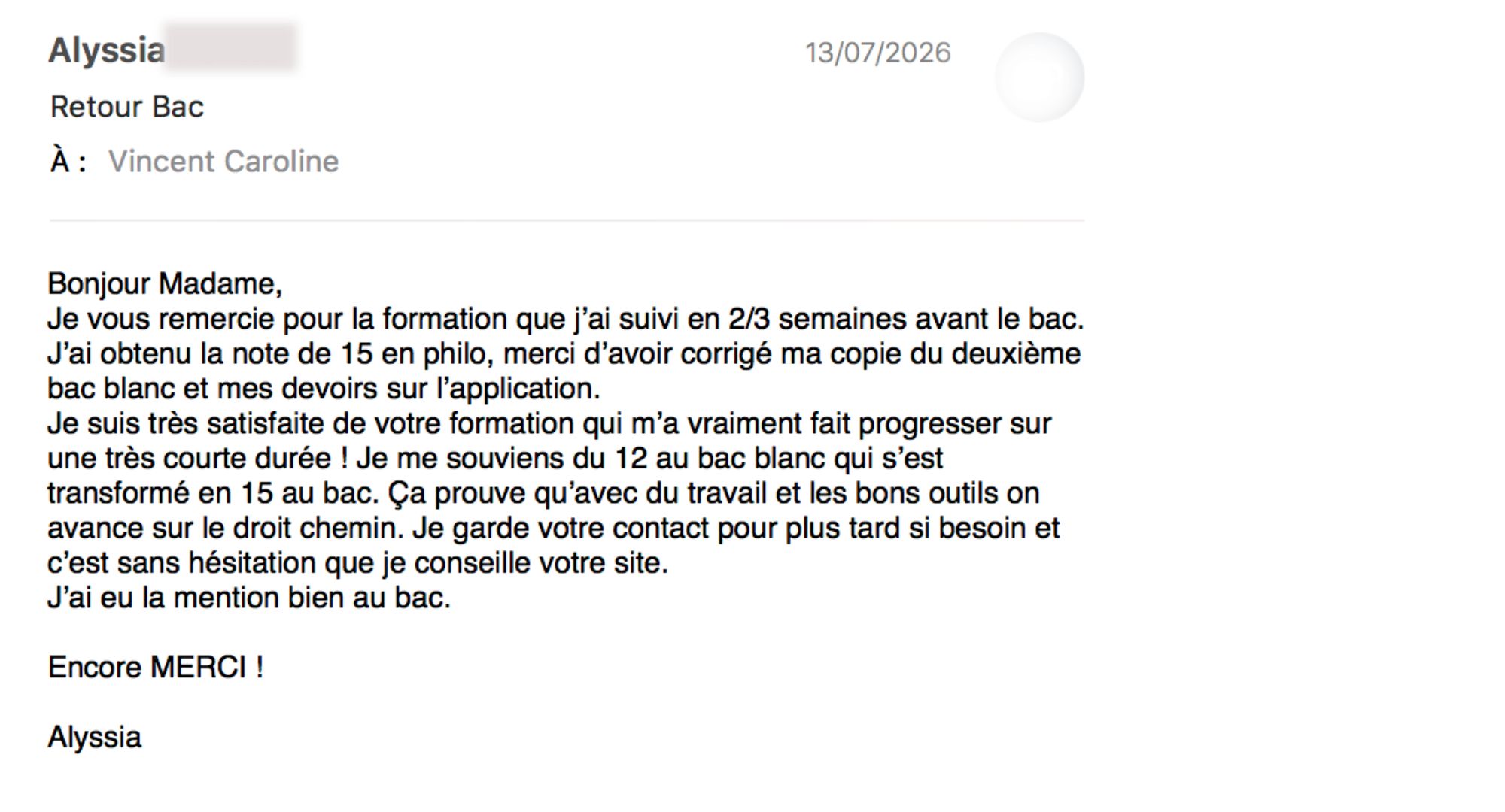 Alyssia a eu 15 à son bac de philo